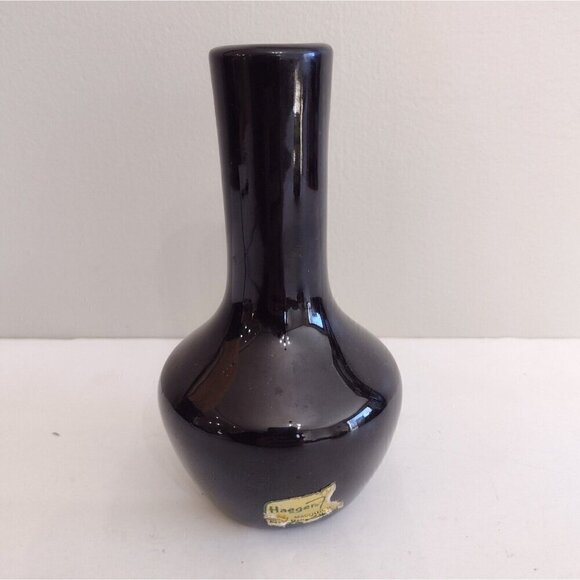 Vintage Haeger Floral Bud Vase Black Glossy Pottery 5.5